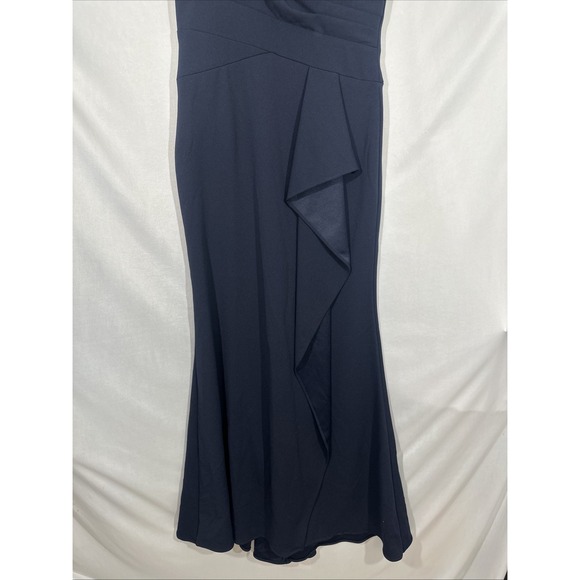 NWT Betsy & Adam [ 4 ] V-Neck Ruffle-Front Scuba Crepe Gown Navy Blue #S2049 - Picture 10 of 13